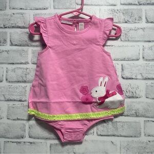 First Impressions Pink Appliqué Bunny Romper Sunsuit 6-9 Months (17-22lbs) NWT